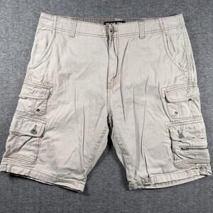 Iron Co Cargo Shorts Mens 38 Beige Cotton Utility Pockets Outdoor Casual Y2K